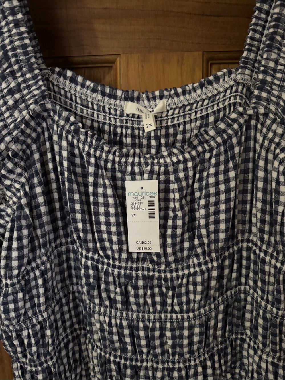 Maurices Navy and White Gingham Smocked Tank Top